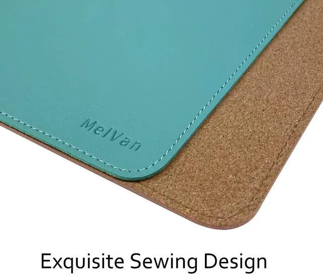 Alt view image 4 of 7 - PU Leather Mouse Pad with Stitched Edge, Wood Mousepad, Waterproof Gaming Mouse Pad Mat for Computers, Laptop, Office & Home, 10.2" x 8.3", 1 Pack (Azury)