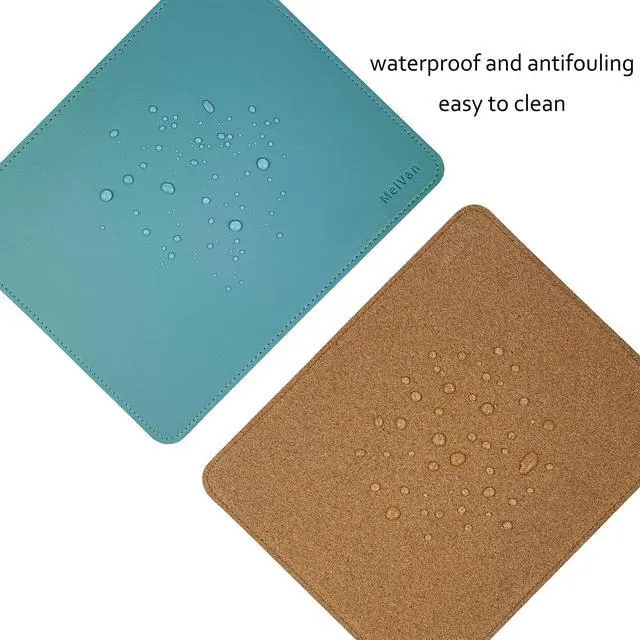Alt view image 5 of 7 - PU Leather Mouse Pad with Stitched Edge, Wood Mousepad, Waterproof Gaming Mouse Pad Mat for Computers, Laptop, Office & Home, 10.2" x 8.3", 1 Pack (Azury)