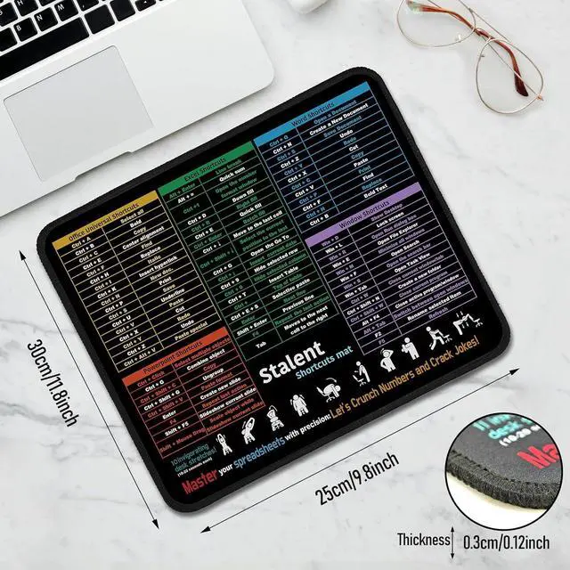 Alt view image 2 of 7 - All-in-One Office Shortcuts Mouse Pad 11.8"x9.8" - Excel Word PowerPoint Windows Cheat Sheet Desk Pad - Waterproof Non-Slip Stitched Edges for Office