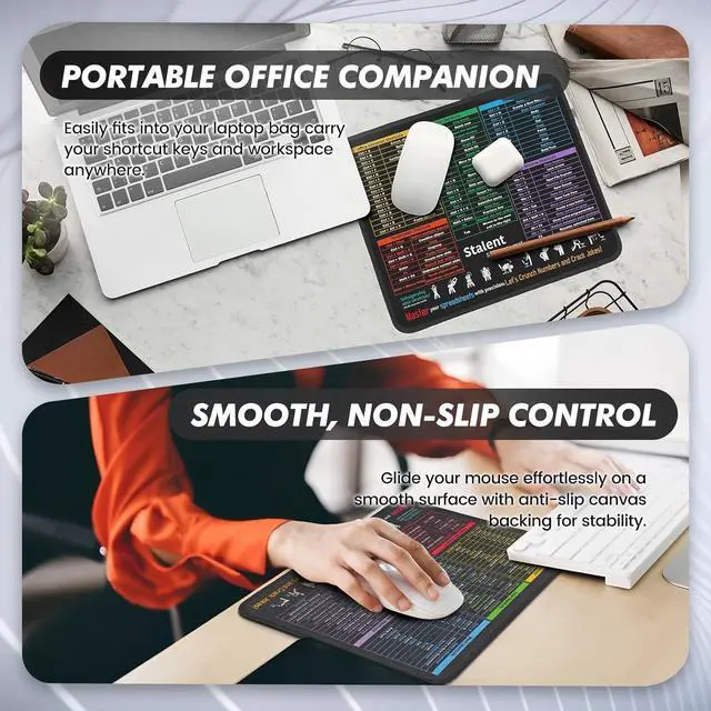 Alt view image 3 of 7 - All-in-One Office Shortcuts Mouse Pad 11.8"x9.8" - Excel Word PowerPoint Windows Cheat Sheet Desk Pad - Waterproof Non-Slip Stitched Edges for Office