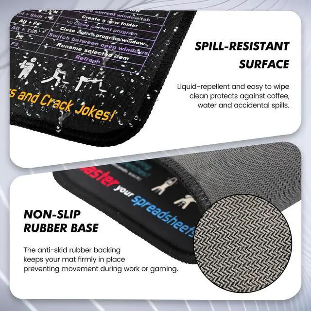 Alt view image 4 of 7 - All-in-One Office Shortcuts Mouse Pad 11.8"x9.8" - Excel Word PowerPoint Windows Cheat Sheet Desk Pad - Waterproof Non-Slip Stitched Edges for Office