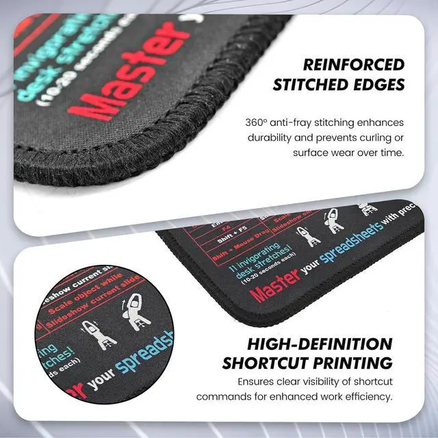 Alt view image 5 of 7 - All-in-One Office Shortcuts Mouse Pad 11.8"x9.8" - Excel Word PowerPoint Windows Cheat Sheet Desk Pad - Waterproof Non-Slip Stitched Edges for Office
