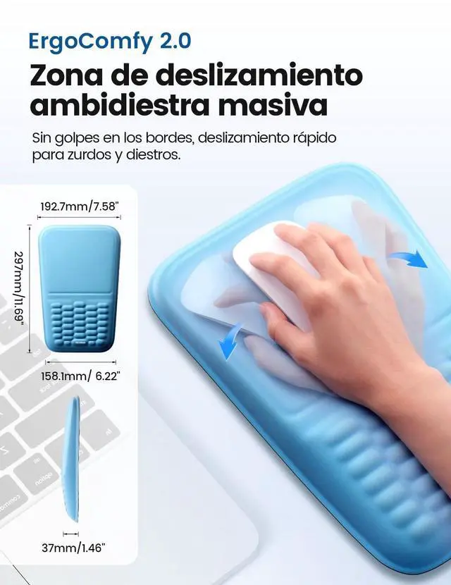 Alt view image 5 of 7 - Ergonomic Mouse Pad with Wrist Rest Memory Foam Mouse Pad with Wrist Support & Massage Bulge, Non-Slip PU Base, Relieves Carpal Tunnel Pain Ideal Mouse Wrist Rest for Office & Home (Blue)