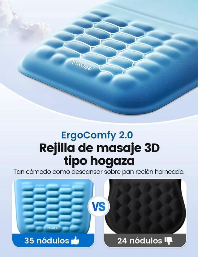 Alt view image 3 of 7 - Ergonomic Mouse Pad with Wrist Rest Memory Foam Mouse Pad with Wrist Support & Massage Bulge, Non-Slip PU Base, Relieves Carpal Tunnel Pain Ideal Mouse Wrist Rest for Office & Home (Blue)