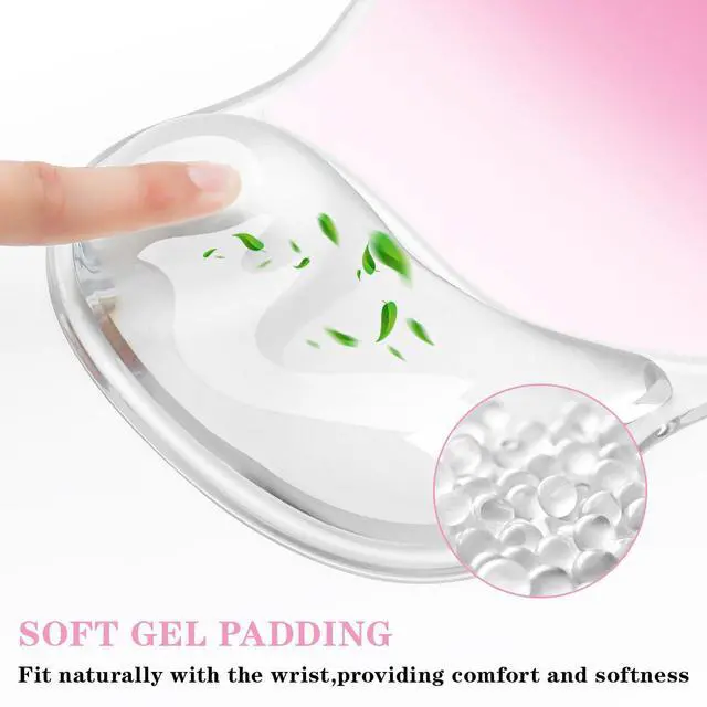 Alt view image 3 of 7 - Mouse Pad with Wrist Rest,Ergonomic Mouse Pad with Comfortable Gel Wrist Rest Support and Non-Slip PU Base for Easy Typing Pain Relief, Durable and Washable (Transparent Pink Gradient)