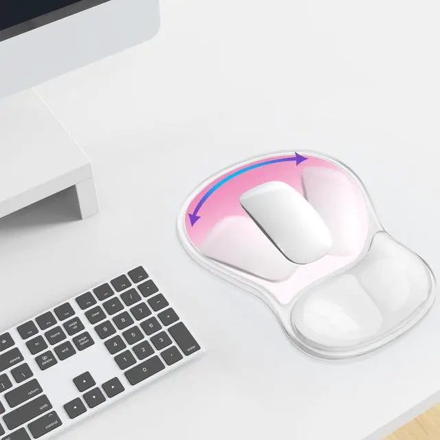 Alt view image 7 of 7 - Mouse Pad with Wrist Rest,Ergonomic Mouse Pad with Comfortable Gel Wrist Rest Support and Non-Slip PU Base for Easy Typing Pain Relief, Durable and Washable (Transparent Pink Gradient)