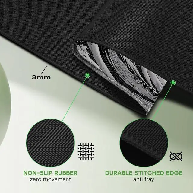 Alt view image 6 of 6 - Black and White Mouse pad, Kanagawa Surfing Desk mat, Large Japanese sea Wave Mouse pad with Sewn Edges Microwoven Fabric, Easy to Clean, Suitable for Laptop Gaming (31.5"x11.8"in)