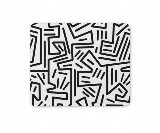 Main image of Small White Mouse Pad with Black Line Art Design | Small Mouse Pad for Laptop or Desktop Computer with 1980s Pop Art Design | Smooth Surface for Easy Mousepad Tracking, Non-Slip Base (8.6"x7.1")