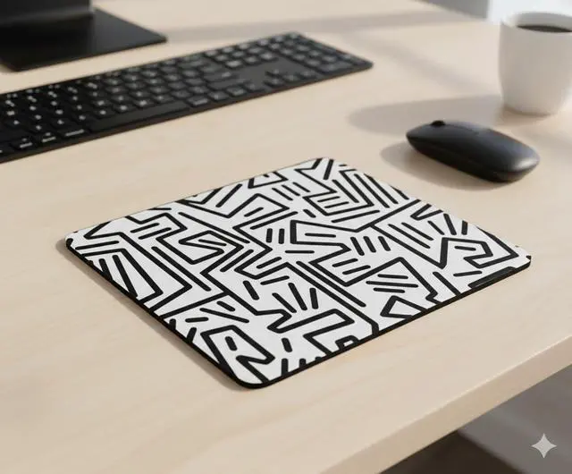 Alt view image 2 of 5 - Small White Mouse Pad with Black Line Art Design | Small Mouse Pad for Laptop or Desktop Computer with 1980s Pop Art Design | Smooth Surface for Easy Mousepad Tracking, Non-Slip Base (8.6"x7.1")