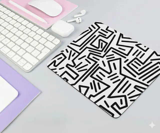 Alt view image 4 of 5 - Small White Mouse Pad with Black Line Art Design | Small Mouse Pad for Laptop or Desktop Computer with 1980s Pop Art Design | Smooth Surface for Easy Mousepad Tracking, Non-Slip Base (8.6"x7.1")