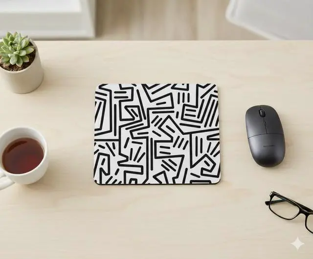 Alt view image 3 of 5 - Small White Mouse Pad with Black Line Art Design | Small Mouse Pad for Laptop or Desktop Computer with 1980s Pop Art Design | Smooth Surface for Easy Mousepad Tracking, Non-Slip Base (8.6"x7.1")