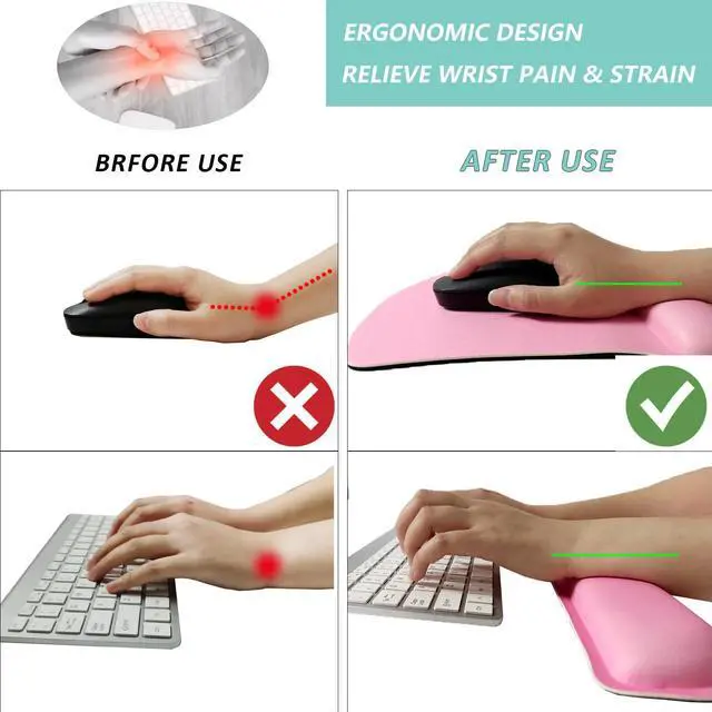 Alt view image 2 of 7 - Keyboard Wrist Rest Pad Mouse Pad with Wrist Support Set of 3, Gaming Mousepad with Non-Slip Rubber Base, Ergonomic Memory Foam Mouse Cushion Support for Home Office Laptop Computer, Pink