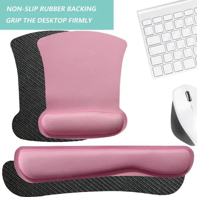 Alt view image 4 of 7 - Keyboard Wrist Rest Pad Mouse Pad with Wrist Support Set of 3, Gaming Mousepad with Non-Slip Rubber Base, Ergonomic Memory Foam Mouse Cushion Support for Home Office Laptop Computer, Pink