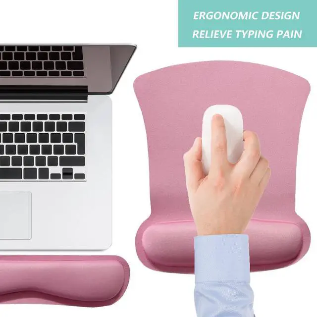 Alt view image 7 of 7 - Keyboard Wrist Rest Pad Mouse Pad with Wrist Support Set of 3, Gaming Mousepad with Non-Slip Rubber Base, Ergonomic Memory Foam Mouse Cushion Support for Home Office Laptop Computer, Pink