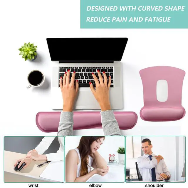 Alt view image 5 of 7 - Keyboard Wrist Rest Pad Mouse Pad with Wrist Support Set of 3, Gaming Mousepad with Non-Slip Rubber Base, Ergonomic Memory Foam Mouse Cushion Support for Home Office Laptop Computer, Pink