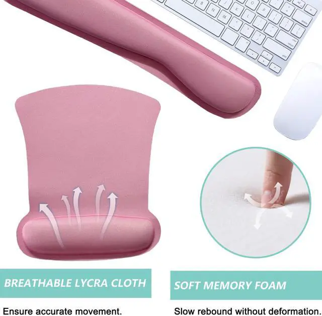 Alt view image 3 of 7 - Keyboard Wrist Rest Pad Mouse Pad with Wrist Support Set of 3, Gaming Mousepad with Non-Slip Rubber Base, Ergonomic Memory Foam Mouse Cushion Support for Home Office Laptop Computer, Pink