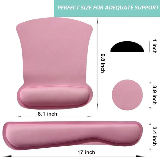 Alt view image 6 of 7 - Keyboard Wrist Rest Pad Mouse Pad with Wrist Support Set of 3, Gaming Mousepad with Non-Slip Rubber Base, Ergonomic Memory Foam Mouse Cushion Support for Home Office Laptop Computer, Pink