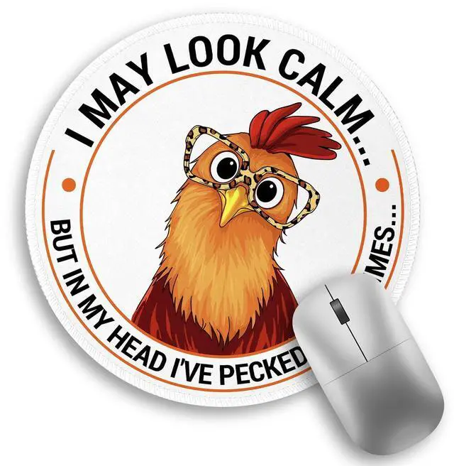 Main image of Funny Chicken Mouse Pad, Small Round Rooster Mouse Pads for Desk, Mini Travel Mousepad for Work Wireless Computer Laptop, Office Desk Accessories, 8.6 x 8.6 inch
