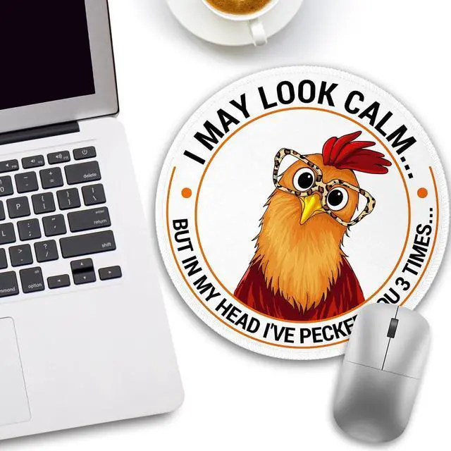 Alt view image 2 of 6 - Funny Chicken Mouse Pad, Small Round Rooster Mouse Pads for Desk, Mini Travel Mousepad for Work Wireless Computer Laptop, Office Desk Accessories, 8.6 x 8.6 inch