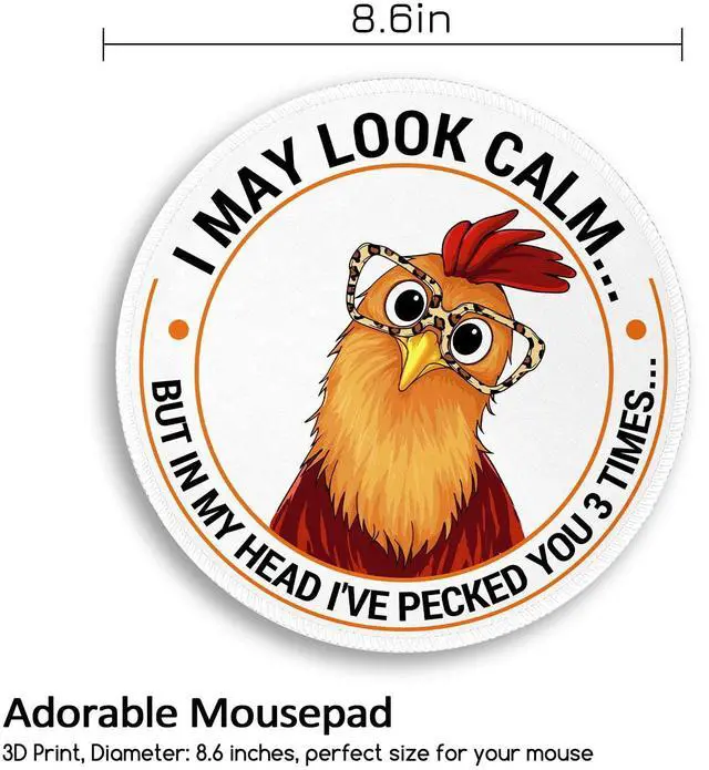 Alt view image 4 of 6 - Funny Chicken Mouse Pad, Small Round Rooster Mouse Pads for Desk, Mini Travel Mousepad for Work Wireless Computer Laptop, Office Desk Accessories, 8.6 x 8.6 inch