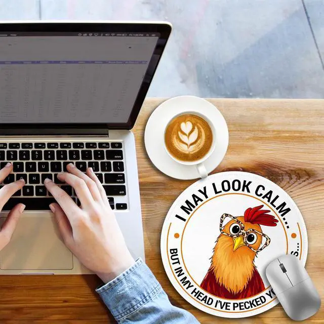 Alt view image 3 of 6 - Funny Chicken Mouse Pad, Small Round Rooster Mouse Pads for Desk, Mini Travel Mousepad for Work Wireless Computer Laptop, Office Desk Accessories, 8.6 x 8.6 inch