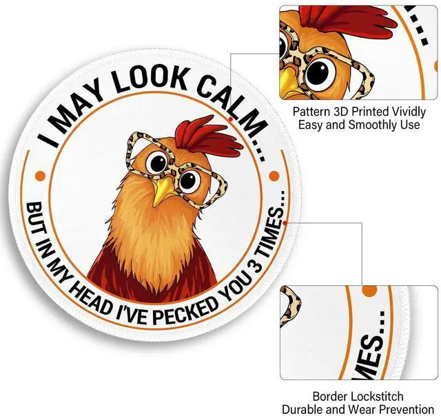 Alt view image 5 of 6 - Funny Chicken Mouse Pad, Small Round Rooster Mouse Pads for Desk, Mini Travel Mousepad for Work Wireless Computer Laptop, Office Desk Accessories, 8.6 x 8.6 inch