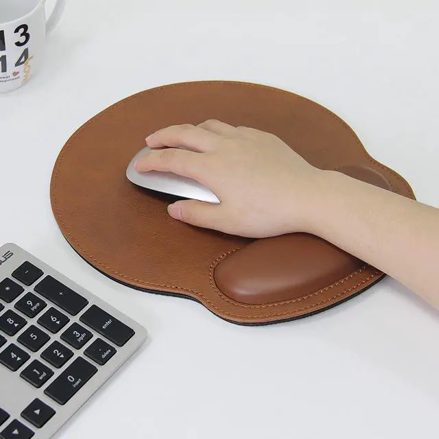 Alt view image 7 of 7 - Leather Mouse Pad Wrist Support Ergonomic Memory Foam - Lightweight Rest Nonslip Mousepad for Office,Gaming,Computer, Laptop & Mac,at Home Or Work (Coffee)