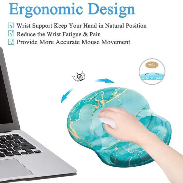 Alt view image 4 of 6 - Mouse Pad Ergonomic Mouse Pad with Wrist Support Pain Relief Comfort Wrist Rest Pad with Non-Slip PU Base for Gaming, Home, Office & Travel, Green Marble