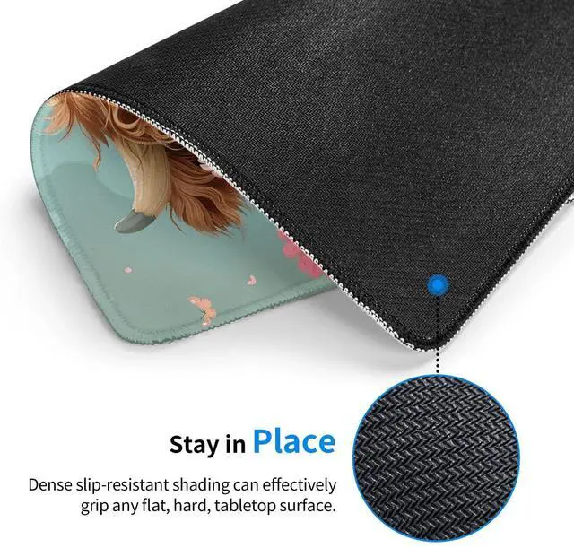 Alt view image 5 of 7 - Highland Cow Mouse Pad Desk Mat Washable Cute with Floral & Butterfly Design Non-Slip Rubber Base Stitched Edges 9.5 x 7.9 Inches Office Gift for Women Computers Laptop Desk Accessories