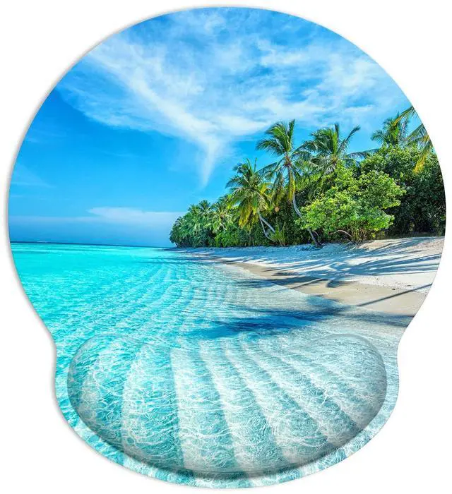 Main image of Ergonomic Mouse Pad with Wrist Support Wrist Rest Smooth Surface Non-Slip Rubber Base Comfortable Office Supplies Pain Relief, 9.8 x 9.1 inches, Blue Sea Blue Sky