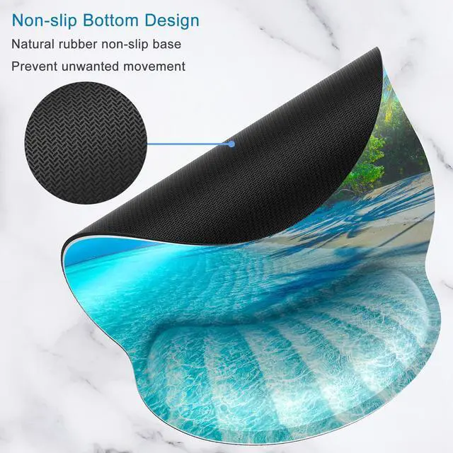 Alt view image 2 of 7 - Ergonomic Mouse Pad with Wrist Support Wrist Rest Smooth Surface Non-Slip Rubber Base Comfortable Office Supplies Pain Relief, 9.8 x 9.1 inches, Blue Sea Blue Sky