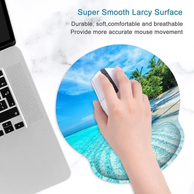 Alt view image 3 of 7 - Ergonomic Mouse Pad with Wrist Support Wrist Rest Smooth Surface Non-Slip Rubber Base Comfortable Office Supplies Pain Relief, 9.8 x 9.1 inches, Blue Sea Blue Sky