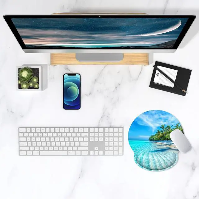 Alt view image 7 of 7 - Ergonomic Mouse Pad with Wrist Support Wrist Rest Smooth Surface Non-Slip Rubber Base Comfortable Office Supplies Pain Relief, 9.8 x 9.1 inches, Blue Sea Blue Sky