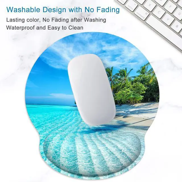 Alt view image 4 of 7 - Ergonomic Mouse Pad with Wrist Support Wrist Rest Smooth Surface Non-Slip Rubber Base Comfortable Office Supplies Pain Relief, 9.8 x 9.1 inches, Blue Sea Blue Sky
