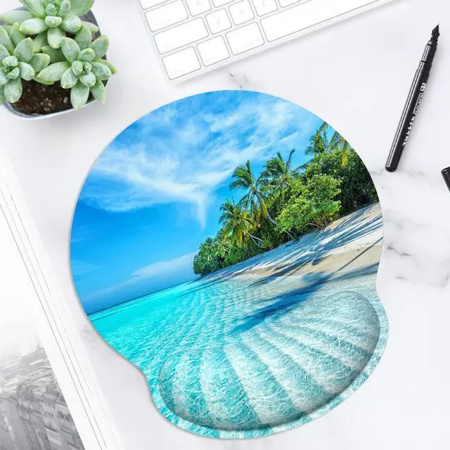 Alt view image 6 of 7 - Ergonomic Mouse Pad with Wrist Support Wrist Rest Smooth Surface Non-Slip Rubber Base Comfortable Office Supplies Pain Relief, 9.8 x 9.1 inches, Blue Sea Blue Sky