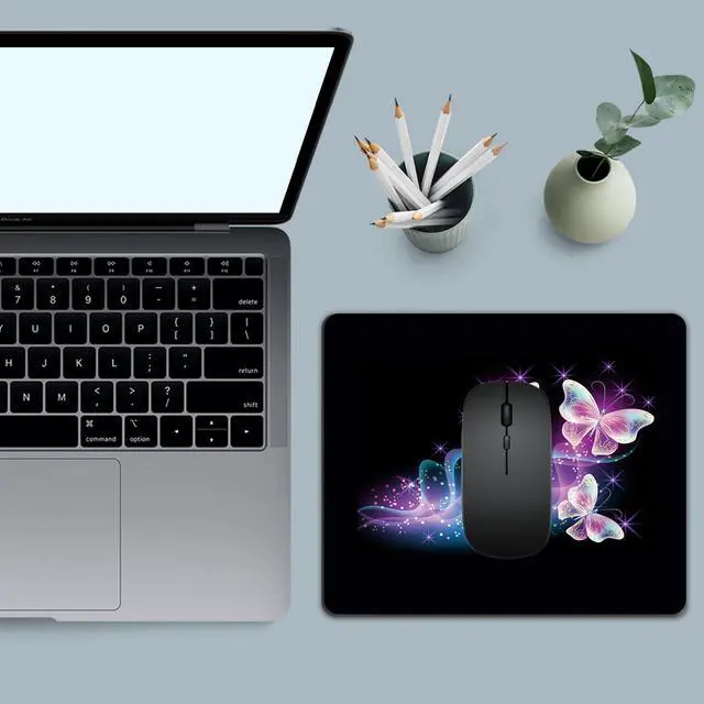 Alt view image 3 of 7 - Mouse Pad, Square Mousepad, Personalized Premium-Textured, Non-Slip Rubber Base Mouse Mat, Waterproof Gaming Mouse Pad for Wireless Mouse, Computers, Laptop, Office, Home (Purple Butterfly)