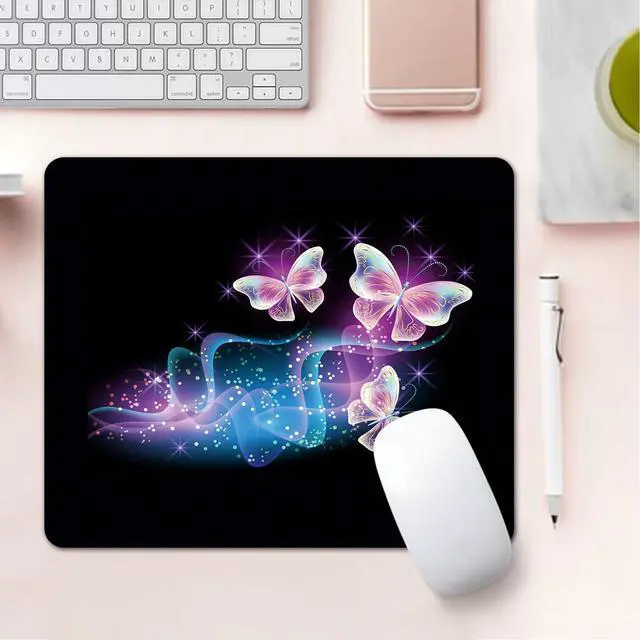 Alt view image 7 of 7 - Mouse Pad, Square Mousepad, Personalized Premium-Textured, Non-Slip Rubber Base Mouse Mat, Waterproof Gaming Mouse Pad for Wireless Mouse, Computers, Laptop, Office, Home (Purple Butterfly)