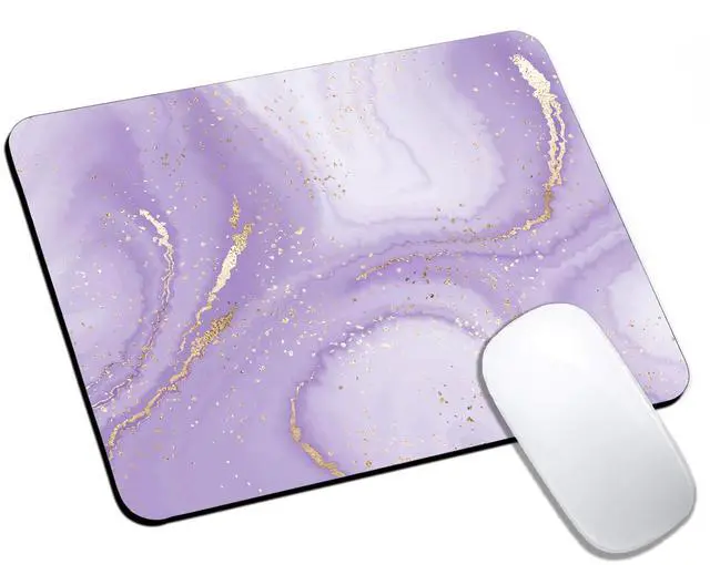 Main image of Purple Gold Marble Mouse Pads for Desk, Portable Computer Mouse Pad Small Square Mousepad, Non-Slip Rubber Base Design for Office Desk Accessories 9.5" x 7.9"