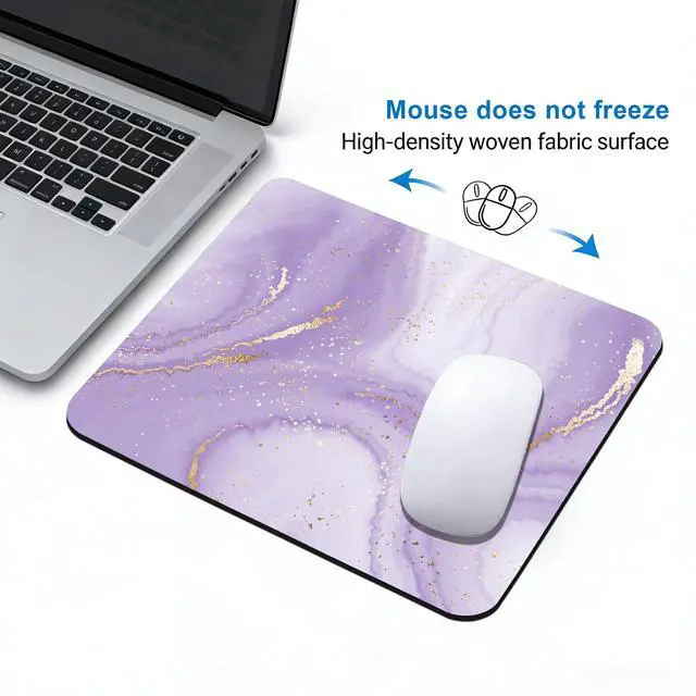 Alt view image 4 of 7 - Purple Gold Marble Mouse Pads for Desk, Portable Computer Mouse Pad Small Square Mousepad, Non-Slip Rubber Base Design for Office Desk Accessories 9.5" x 7.9"