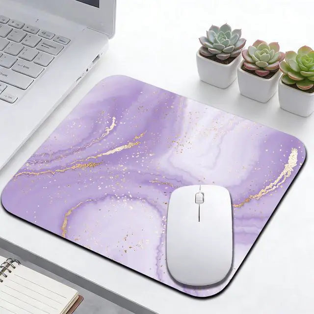 Alt view image 7 of 7 - Purple Gold Marble Mouse Pads for Desk, Portable Computer Mouse Pad Small Square Mousepad, Non-Slip Rubber Base Design for Office Desk Accessories 9.5" x 7.9"
