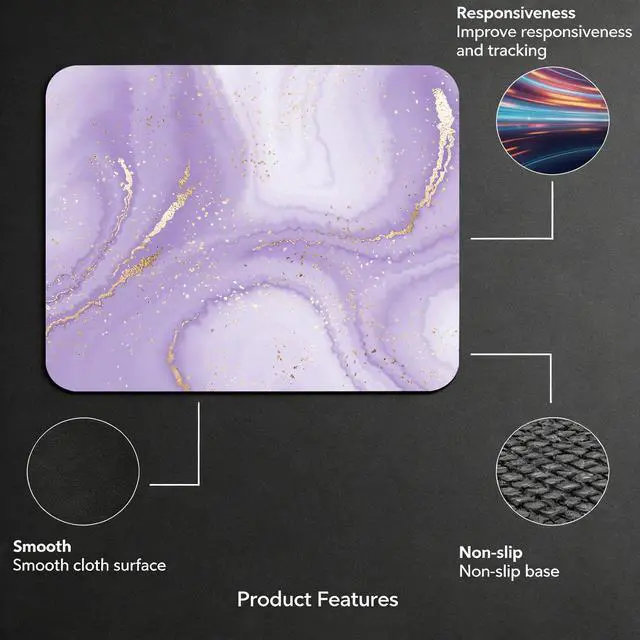 Alt view image 5 of 7 - Purple Gold Marble Mouse Pads for Desk, Portable Computer Mouse Pad Small Square Mousepad, Non-Slip Rubber Base Design for Office Desk Accessories 9.5" x 7.9"