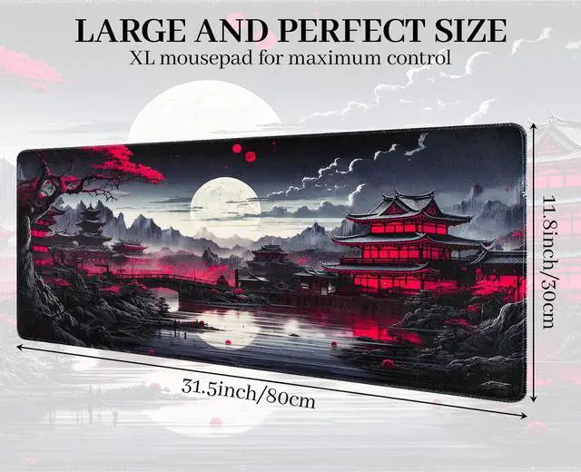 Alt view image 2 of 7 - Anime Mouse Pad, 31.5 x 11.8" Large Mouse Pad for Desk, Expanded Black Gaming Mousepad with Stitched Edges, Non-Slip Japanese Dark Moon Keyboard Mat for Gaming Home Office
