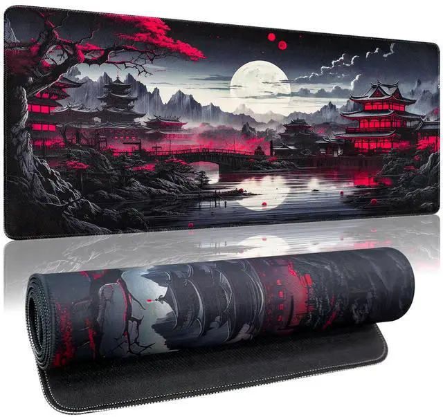 Main image of Anime Mouse Pad, 31.5 x 11.8" Large Mouse Pad for Desk, Expanded Black Gaming Mousepad with Stitched Edges, Non-Slip Japanese Dark Moon Keyboard Mat for Gaming Home Office