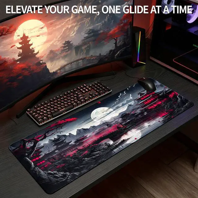 Alt view image 7 of 7 - Anime Mouse Pad, 31.5 x 11.8" Large Mouse Pad for Desk, Expanded Black Gaming Mousepad with Stitched Edges, Non-Slip Japanese Dark Moon Keyboard Mat for Gaming Home Office