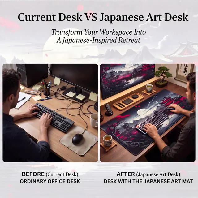 Alt view image 6 of 7 - Anime Mouse Pad, 31.5 x 11.8" Large Mouse Pad for Desk, Expanded Black Gaming Mousepad with Stitched Edges, Non-Slip Japanese Dark Moon Keyboard Mat for Gaming Home Office