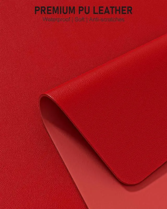 Alt view image 3 of 7 - Desk Pad, 23.6" x 13.8" PU Leather Non-Slip Desk Mat Large Mouse Pad for Desktop, Waterproof Laptop Computer Writing Mat for Office, Home, Work, Gaming, Bright Red