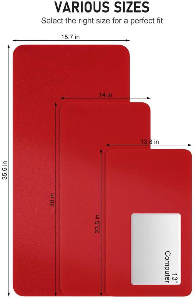 Alt view image 6 of 7 - Desk Pad, 23.6" x 13.8" PU Leather Non-Slip Desk Mat Large Mouse Pad for Desktop, Waterproof Laptop Computer Writing Mat for Office, Home, Work, Gaming, Bright Red