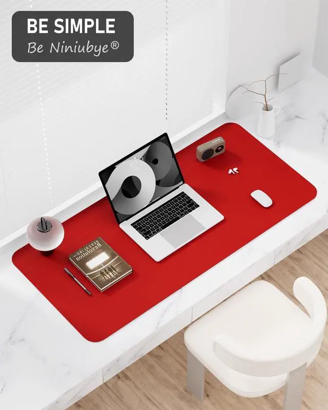 Alt view image 7 of 7 - Desk Pad, 23.6" x 13.8" PU Leather Non-Slip Desk Mat Large Mouse Pad for Desktop, Waterproof Laptop Computer Writing Mat for Office, Home, Work, Gaming, Bright Red