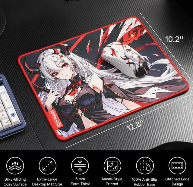 Alt view image 2 of 6 - EISA P047S Anime Gaming Mouse Pad - Smooth Spandex Surface, Anti-Slip Rubber Base, Spill-Resistant, Durable 3mm Thick Design, 13 x 10 inches, Black