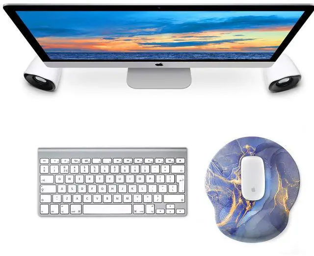 Alt view image 2 of 7 - Mouse Pad with Wrist Rest, Comfortable Computer Mousepad with Gel Wrist Support Smooth Surface and Non-Slip PU Base for Pain Relief, Laptop, Office & Home (Golden Quicksand Marble)